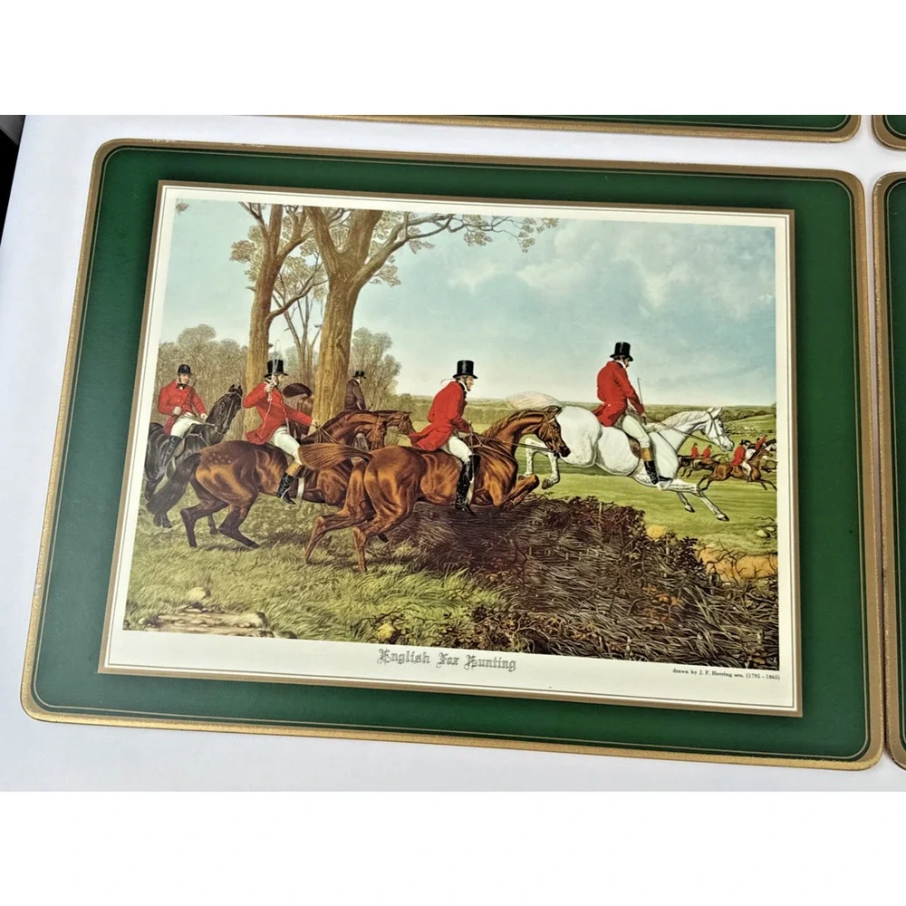 4 Fox Hunting Placemats English Countryside Equestrian Table old world manor